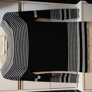 Black and gray stripe boat neck sweater